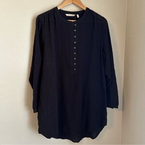 NWT Soft Surroundings Gloria Gauze Henley Tunic Black Cotton Top Women’s Large